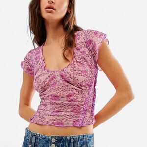 Free People Y2K Lilac Ruched oh my Baby Tee XS NWT